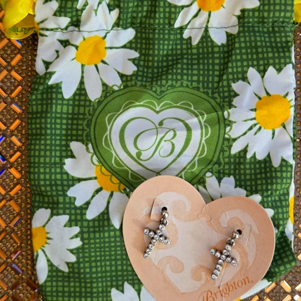 Brighton Silver Crystal Cross Earrings